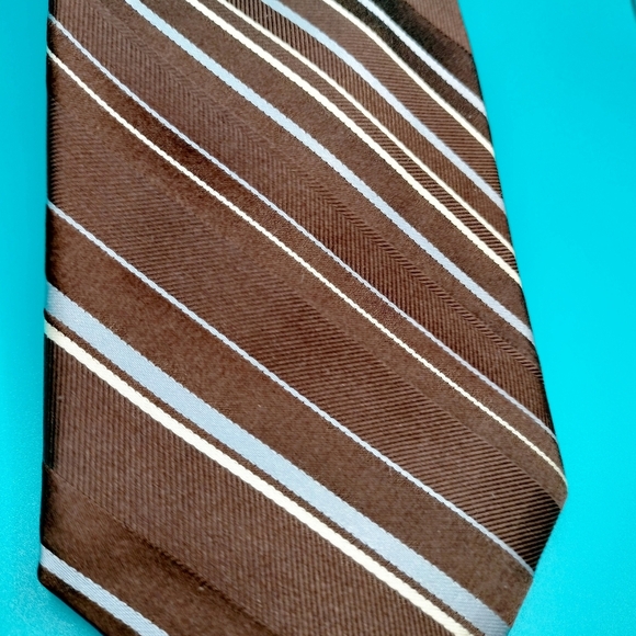 Michael Kors Brown Blue Striped Men's Tie Necktie Silk Made in USA Formal - Picture 10 of 10